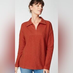 Pure Jill Organically Grown Cotton Knit Collared Top Pottery Color Size XS